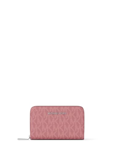 Image of Michael Kors Jet Set Small Zip Around Card Case, Silver-Tone Hardware /Signature Coated Twill /Rosewood