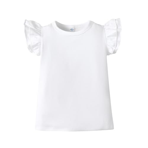 Zfzdren 12M-7Y Toddler Baby Girls T Shirt Solid Color Blouse Ruffle Top Cotton Casual Tees Plain Shirt cover