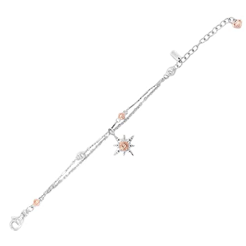 New Beginnings By Janyl Adair - Two Tone 18K Rose Gold Plated .925 Sterling Silver Ball Chain & Anchor Chain Star 2 Strand Link Bracelet - 6-1/4”- 8” #TOP23