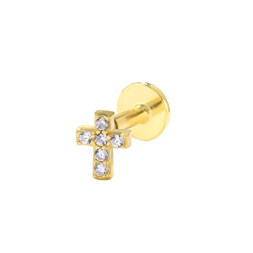 Boucles d'oreilles croix en argent 925 doré et oxydes de zirconium scintillants