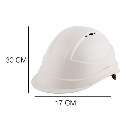 Image of Hardware Store Safety Helmet for Men | is:2925:1984 Certified Construction Helmet | Ratchet Adjustment with Chin Strap | Industrial Work Helmet with Side Slot for Attachments - White