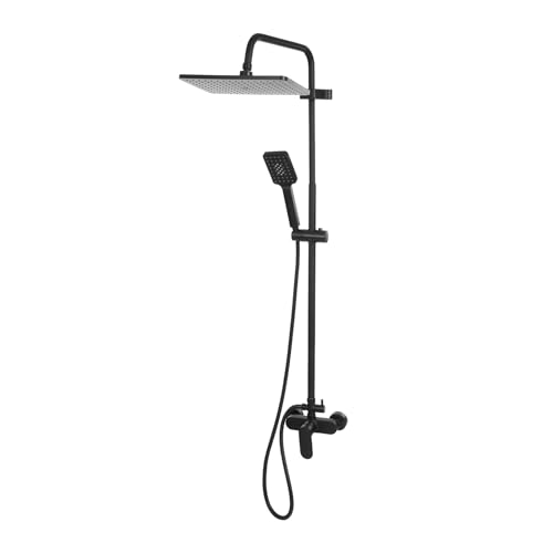 Panneau de douche - Avec douchette à main réglable - Montage mural - 2 modes de distribution d'eau avec rotation à 360 ° - Noir