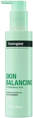 Neutrogena Skin Balancing Kaolin Clay Cleanser with 2% Polyhydroxy Acid (PHA), Mattifying & Conditioning Face Wash for Oily Skin, Paraben-Free, Soap-Free, Sulfate-Free, 6.3 oz