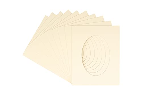 CountryArtHouse Textured Cream Acid Free 8.5x11 Oval Picture Frame Mat with White Core Bevel Cut for 6x9 Pictures - Fits 8.5x11 Frame - Pack of 10 Matboards
