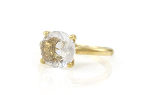 Bague quartz cristal rond en or 14k pour femmes, taille personnalisable