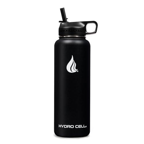Image of HYDRO CELL Stainless Steel Insulated Water Bottle with Straw - For Cold & Hot Drinks - Metal Vacuum Flask with Screw Cap and Modern Leakproof Sport Thermos for Adults (Black 40oz)