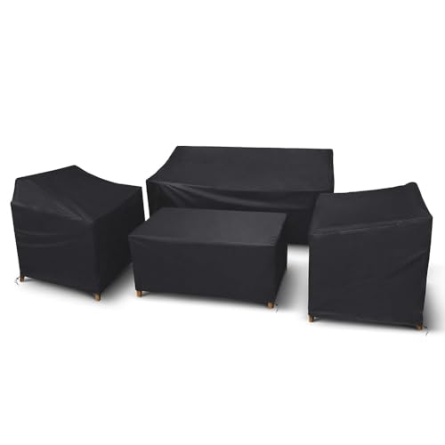 Image of STARTWO Patio Furniture Cover 4 Piece Set, Black, X-Large | Outdoor Furniture Cover Waterproof for Loveseat, Lawn Chairs, Coffee Table, Windproof with Buckle Strap