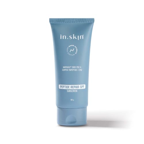 Image of in.skin Peptide Repair SPF 50 PA++++ Sunscreen | Broad Spectrum UV Protection with Matrixyl 3000 & Copper Peptide | Lightweight, Non-Greasy |For Oily, Acne-Prone & Sensitive Skin (100 gm)