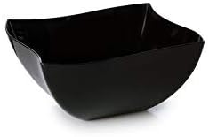 Elegant Wave Shaped China Like Square Hard Plastic Bowls/Reusable Plastic Serving Dishes - 450ml (16oz) - 4 Pieces - Black