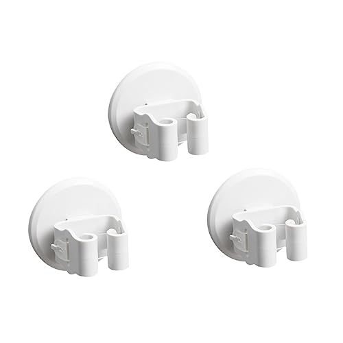 DOITOOL 3pcs Plastic Hooks for Hanging Mop Broom Holder Mop Broom Clamps Suction Cup Clamp Broomstick Mop Clip Hook up Mop Holder No Punching White Mop Clamp