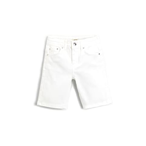 Koton Boy's Basic Jeans Shorts Cotton Straight Fit, White (000), 7-8 Years Cover