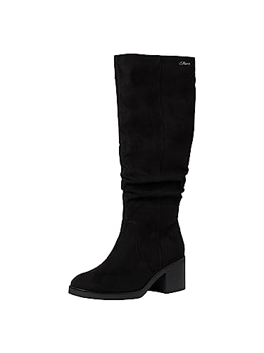 s.Oliver Damen Hohe Stiefel mit Absatz Blockabsatz mit Reißverschluss, Schwarz (Black), 37 EU