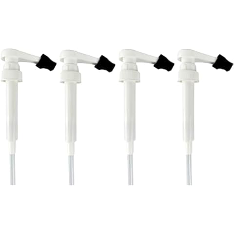 4-Pack Coffee Syrup Pumps (White) with Rubber Tip Cover – Fits 1L Monin & 1883 Plastic Bottles, 750ml Torani Glass & Plastic Bottles Cover