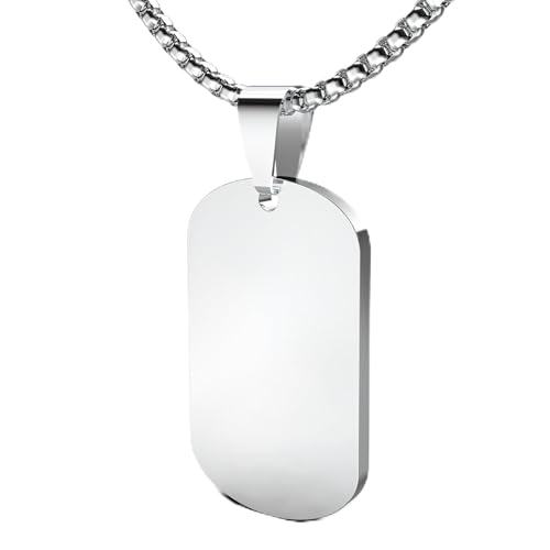 FUTPLOR Mens Stainless Steel Dog Tag Pendant Necklace,Simple Blank Pendant Necklaces Jewelry Gifts for Men Women, 24' Box Chain (S, Silver)
