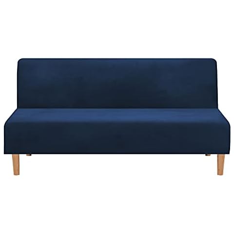 MIFXIN Armless Sofa Cover Stretch Futon Slipcover Velvet Thick 3 Seat Full Folding Sofa Bed Couch Futon Furniture Protector Cover Without Armrests (Velvet Dark Blue) Cover
