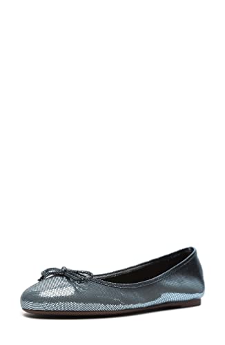 SCHUTZ Damaris Metallic Blue Leather Round Toe Ballet Flat Ballet Shoes