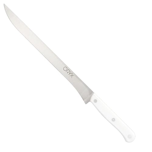 ORYX Cuchillo Husky Jamonero 25 cm. Hoja Acero Inoxidable, Cuchillo Jamon, Cuchillo Cortar Jamon Mango Ergonomico Blanco