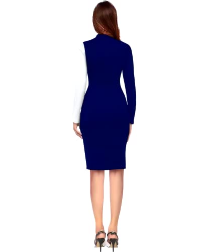 Image of Women Polyester Colour-Block Bodycon Dress, Round Neck and Comfortable Belt