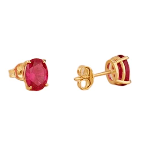 Boucles d'oreilles rubis femme en argent plaqué or ovales et minimalistes