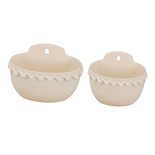 INOOMP 2 Stück Halbrunde Blumentöpfe Aus Kunststoff Beige Wandhängender Pflanzkübel Für Zimmerpflanzen Hängekorb Mit Wandhalterung Platzsparend Für Wohnzimmer Küche Bad Und Kinderzimmer