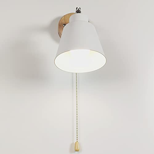 Chrasy Modern Wall Lamp Sconce With Pull Cord Switch Indoor Bedside Wall Light E27 Base Industrial Bedroom Living Room Metal Lighting Fixture 350°Rotatable Lamp Body, White #TOP2