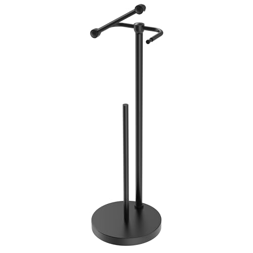 Image of RARXTR Toilet Paper Holder Stand, Post Pivoting Design Free Standing Toilet Paper Holder with Storage for 4 Rolls, SUS304 Stainless Steel Tissue Holder with Reserve, Heavy-Duty Base (Matte Black)