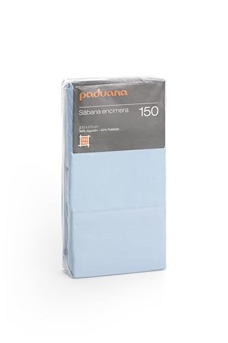 PADUANA | Sabana Encimera Cama 150 - Sabana Encimera Extra Suave 240x190cm - Sabana Encimera Transpirable Color Azul Claro - Sabana Encimera 50% poliéster y 50% algodón