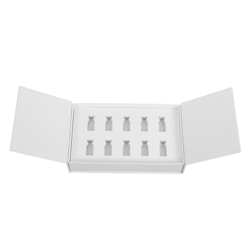 Caja de almacenamiento para muestras de papel blanco con doble puerta y ranuras múltiples