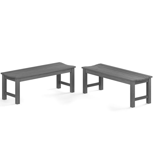 Image of Outdoor Bench Set of 2, 2-Person Patio Backless Benches, HIPS Weatherproof Garden Bench That Never Rot and Fade, Suit for Backyard, Church, Patio, Deck and Entryway (Grey)