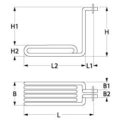 FriFri Heizkörper für Fritteuse FT8, FT6, FT10, FT4, FT4+4, PROFI10 2300W B2 20mm Loch 5mm Lochabstand 40mm L2 257mm L1 25mm 230V – Bild 3