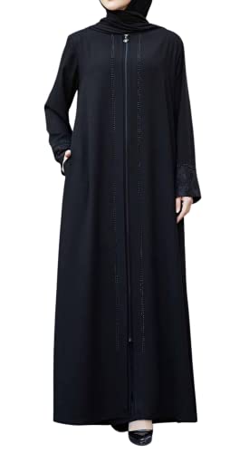 Women's Abaya Lace Applique Long Sleeve Floor Length Turkey Zipper Islamic Fashion