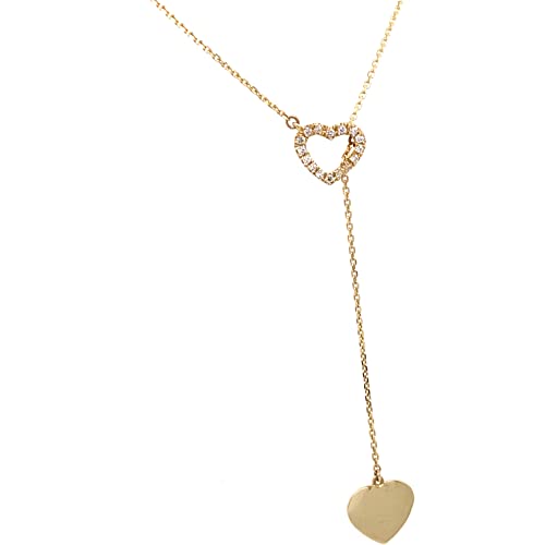 14K Yellow Gold Natural Diamond Heart Necklace, Lariat Y Necklace, Necklaces For Women, Gold Necklace, Handmade Necklaces, Jewelry for Women, Aesthetic Jewelry, Gold Jewelry, Birthday Gifts For Women