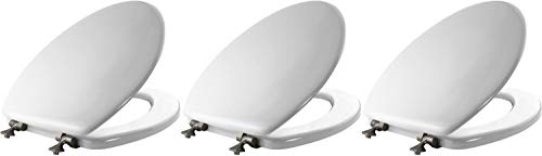 MAYFAIR 844EC 000 Toilet Seat Easily Remove, ROUND, Durable Enameled Wood, White - 3 Pack