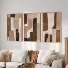 DHHXY - Juego de 3 impresiones de arte de pared abstracto, tonos neutros marrones y beige, grandes carteles sobre lienzo, decoración de pared bohemia moderna (30 x 40 cm x 3 / lienzo estirado sobre