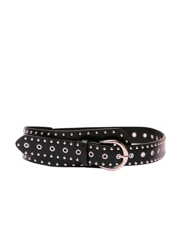 MakeMeChic Women's Rivet Faux PU Leather Belt Grommet Eyelet Buckle Punk Y2K Wide Belts