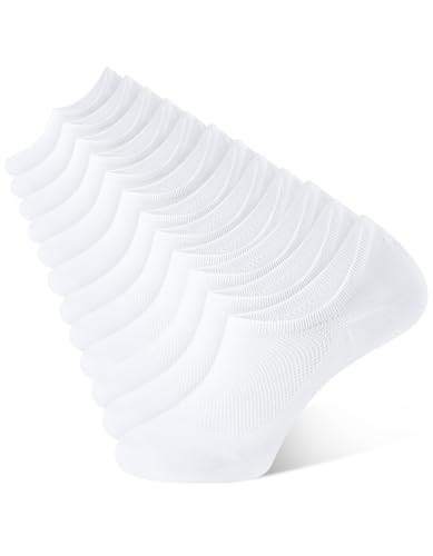 CLOSEMATE 6 Pairs Mens No Show Cotton Low Cut Ankle Casual Socks with Non Slip Grips(6White Size L)