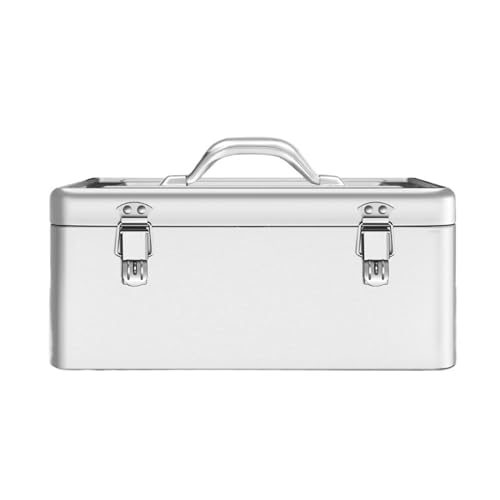 Werkzeugbox Tragbarer Werkzeugkasten aus Edelstahl mit Metallverriegelung, silberfarbene Handtrage-Werkzeugkoffer zur Werkzeugaufbewahrung, Multifunktions-Aufbewahrungsbox Kleinteilfächer(Mittel)