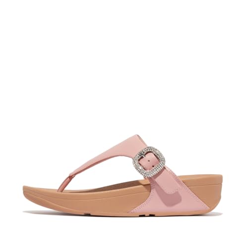 Image of FitFlop Womens LULU Crystal Buckle Toe-Post Sandals with Microwobbleboard Technology, Microfiber Toe Post, Slip Resistant Rubber Outsole, Cushioned Arch Support for All Day Comfort