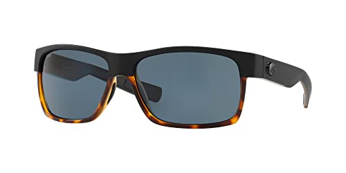 Costa Del Mar Mens Half Moon Rectangular Sunglasses, Matte Black/Shiny Tortoise/Grey Polarized-580P, 60 mm