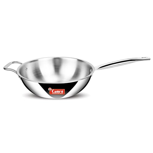 Image of Camro Triply Artisian Wok Pan 32 Cm, 6.7 Liters | Heavy-Duty Kadai for Noodles, Fried Rice Perfect Grip Traditional Chinese Cooking | Dishwasher Safe | 6 Years Warranty