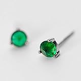 LAMGUL 1 par de joyería de Plata de Ley 925, Pendientes pequeños con Piedras Verdes a la Moda, Regalo para niñas, niños, Adolescentes y Mujeres