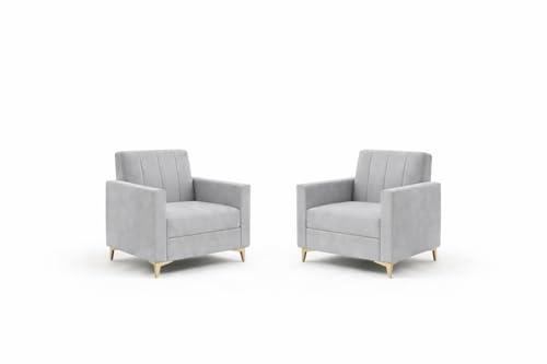 Image of Marvello 3+1+1 Fabric Sofa Set for Living Room | Soft Velvet Upholstery, Sturdy Wooden Frame | Stylish Sofa for Hall & Office Spaces (Light Grey)