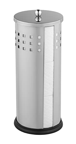 WENKO Ersatzrollenhalter Mod. Ancona geschlossener Halter für bis zu 3 Rollen aus rostfreiem glänzendem Edelstahl Karo-Design Ø 13 x 34 cm