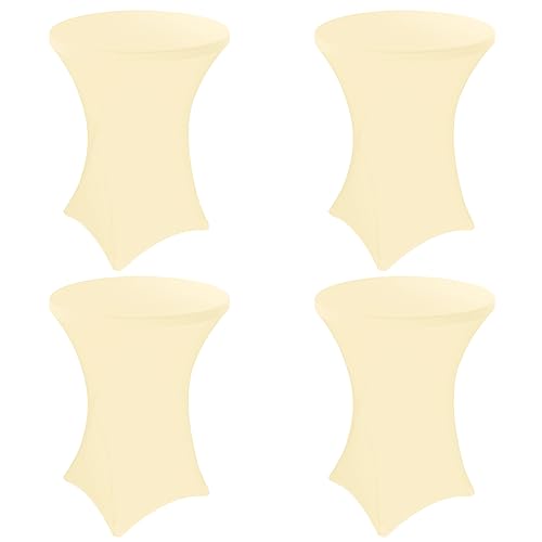 Image of 4 Pack 32x43 Inch Cocktail Table Cover Spandex Stretch Square Corners Tablecloth, Beige Cocktail Round Table Cloth, Fitted High Top Table for Bar, Weddings, Birthday, Banquet, Party (Beige)