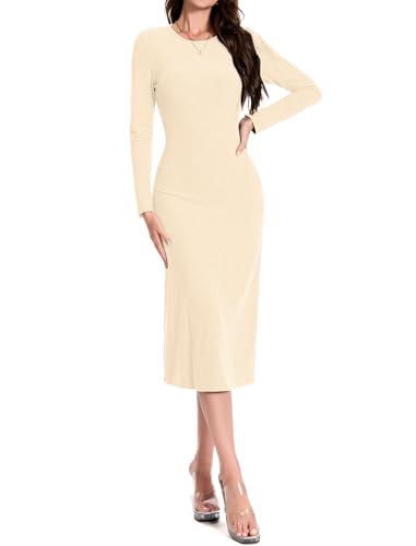 Women's Maxi Dress Long Sleeve Bodycon Knit Dresses Crew Neck