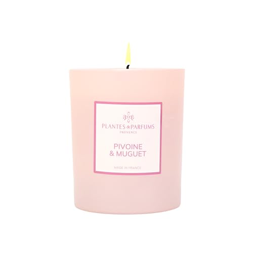 Bougie Parfumée Pivoine & Muguet - 180g - Bougie Végétale Naturelle à la Cire de Soja - Fragrance Florale Printanière - Fabriquée en Provence - Cadeau...