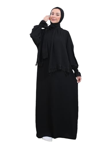 East West Souk Elegant One-Piece Abaya and Prayer Dress Crepe Solid Color | Lightweight and Comfortable | Hijab Abaya Suit