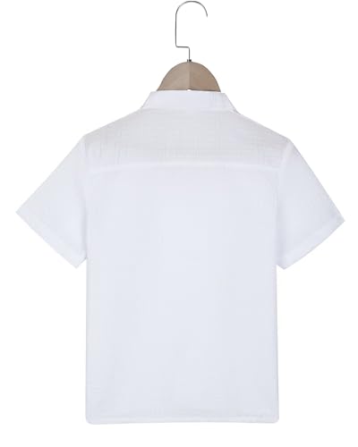 Image of Boys Summer Textured Outfit Beach Short Sleeve Button Down Shirts and Shorts 2 Piece Vacation Clothing Set for Kids