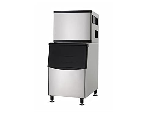 SNOOKER SK-1000P Commercial Cube Ice Machine, a stainless steel unit with an ice maker head on top of an insulated storage bin, standing on adjustable legs.