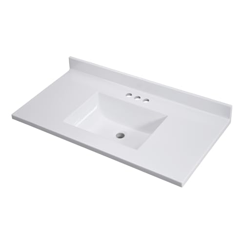 Localand 37 Inch Integrated Vanity Top,Cultured Marble Bathroom Vanity Top With Rectangular Sink,4 Inch Centerset Faucet Hole With Integrated Backsplash Vanity Sink Top In White thumb #1
